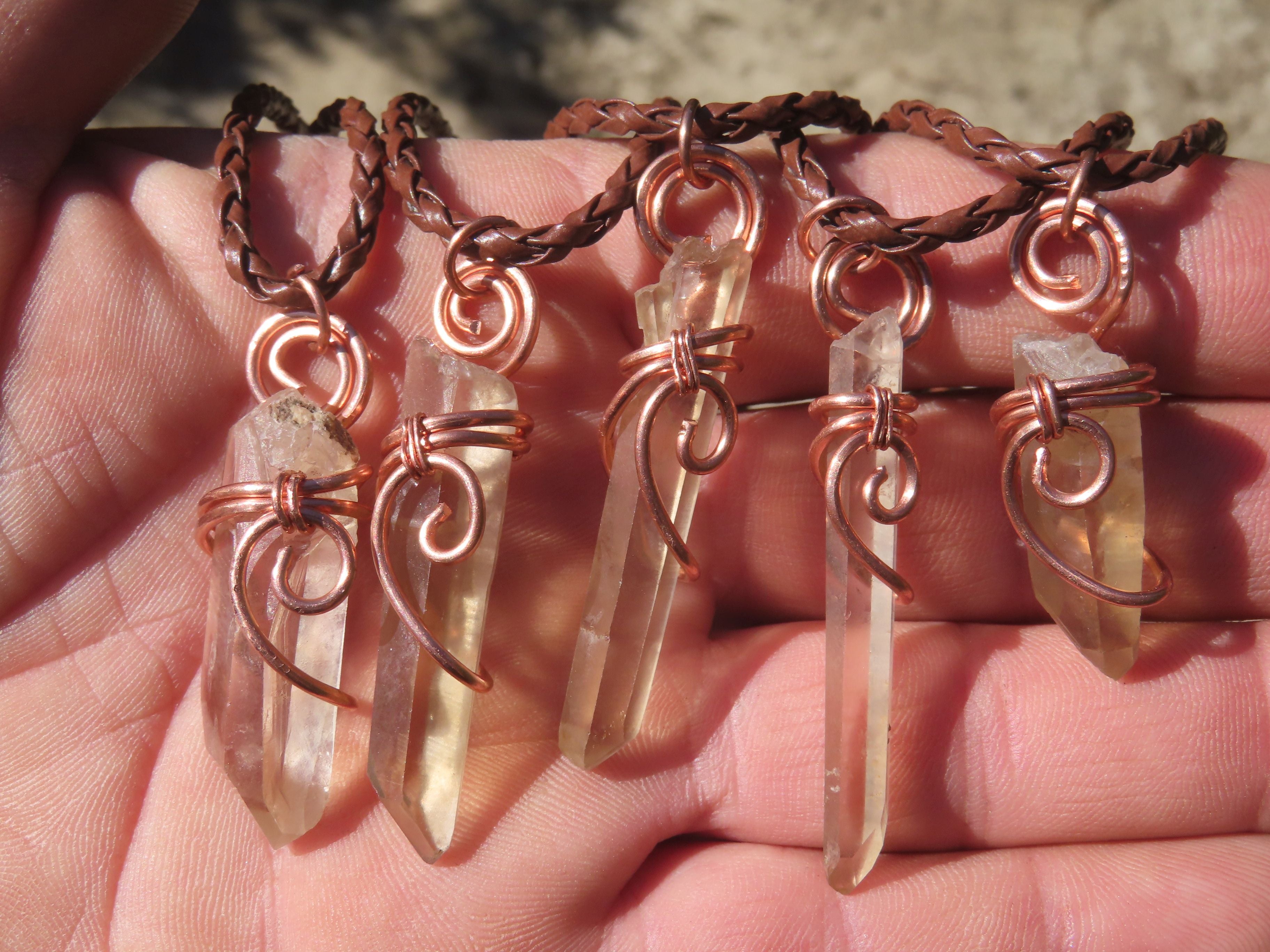 Natural Smokey Quartz Crystals with Copper Art Wire Wrap Pendant with Thong - Sold per piece - From Zimbabwe - TopRock