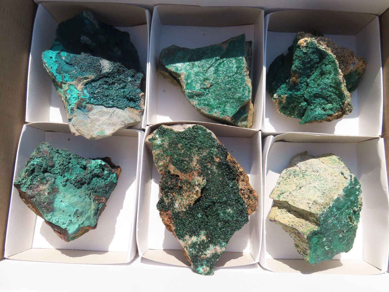 Natural Malachite Crystalline Specimens x 6 From Tenke Fungurume, Congo - TopRock