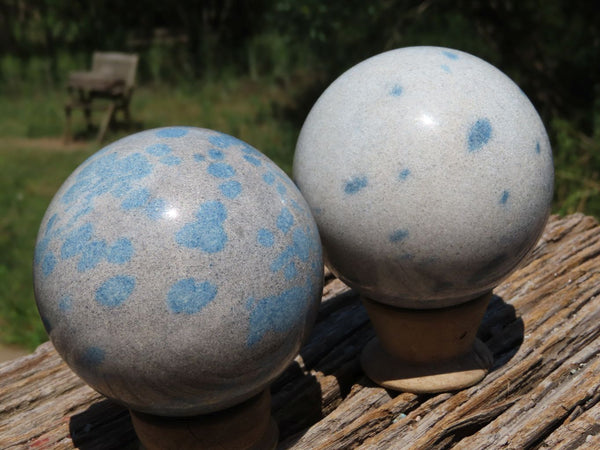 Polished Blue Spotted Spinel Spheres x 2 From Madagascar - TopRock