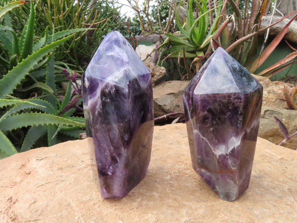 Polished  Chevron Amethyst Crystal Points x 2 From Zambia - TopRock