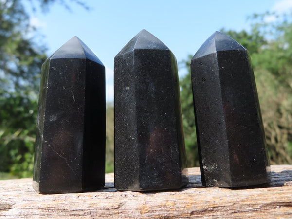 Polished Pitch Black Basalt Points/Prisms x 12 From Madagascar - TopRock