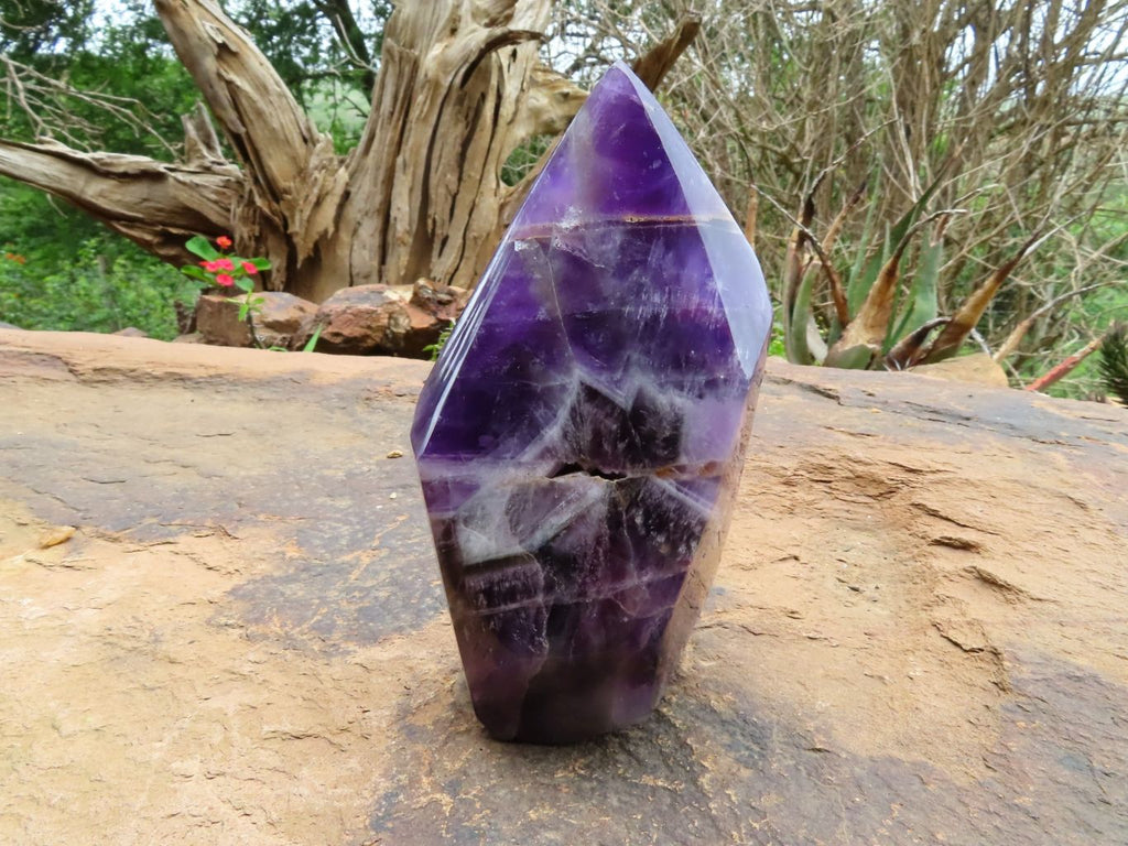 Polished Gemmy Chevron Amethyst Quartz Crystal Points x 2 From Kolomo, Zambia - TopRock