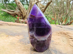 Polished Gemmy Chevron Amethyst Quartz Crystal Points x 2 From Kolomo, Zambia - TopRock