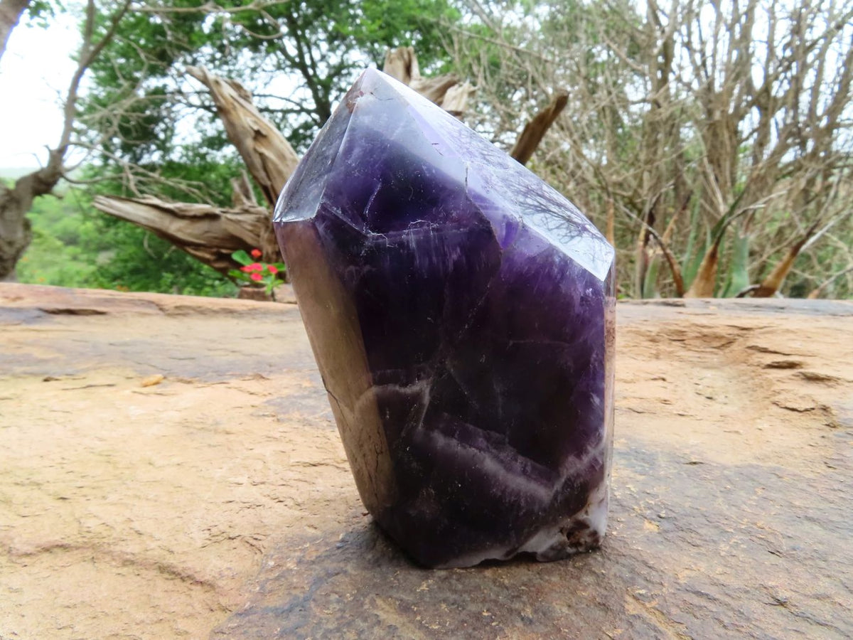 Polished Gemmy Chevron Amethyst Quartz Crystal Points x 2 From Kolomo, Zambia - TopRock