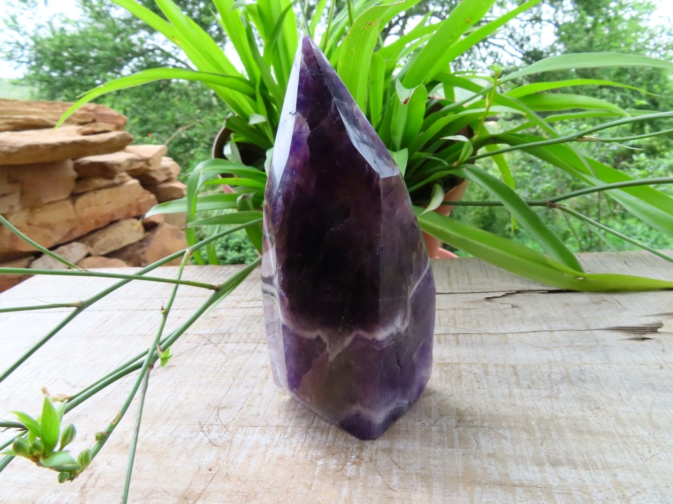 Polished Gemmy Chevron Amethyst Quartz Crystal Points x 2 From Kolomo, Zambia - TopRock