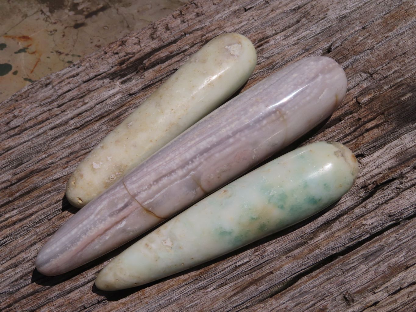 Polished Mixed Massage Wands x 2 Aragonite & x 1 Fixed Not A Grade Ocean Jasper x 3 From Madagascar - TopRock