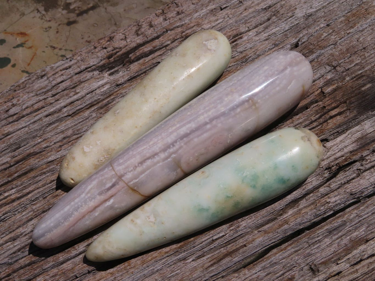 Polished Mixed Massage Wands x 2 Aragonite & x 1 Fixed Not A Grade Ocean Jasper x 3 From Madagascar - TopRock
