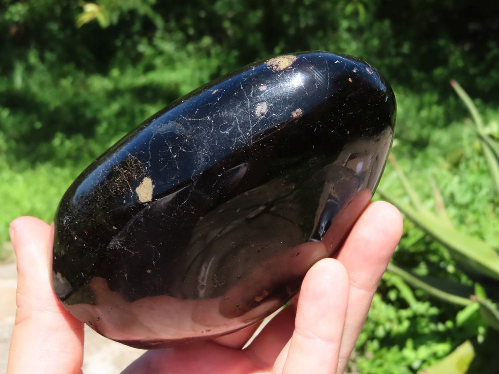 Polished Black Tourmaline Standing Free Forms With Biotite Mica Patterns x 3 From Madagascar - TopRock