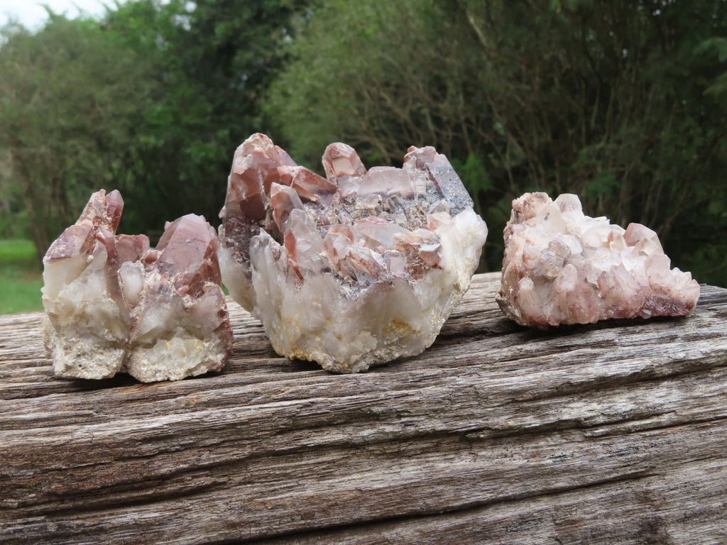 Natural Red Hematoid Phantom Quartz Clusters x 3 From Zimbabwe - TopRock