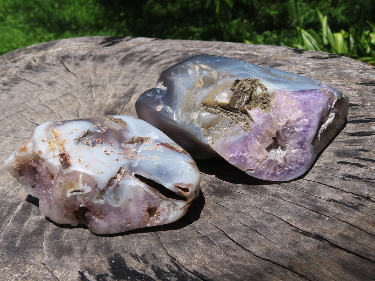 Polished Amethyst Crystalline Agate Geodes x 2 From Madagascar - TopRock