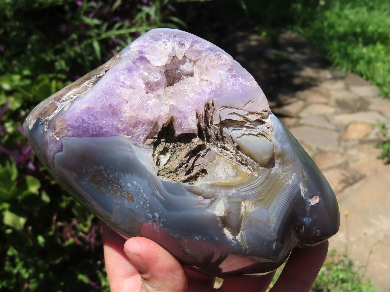 Polished Amethyst Crystalline Agate Geodes x 2 From Madagascar - TopRock