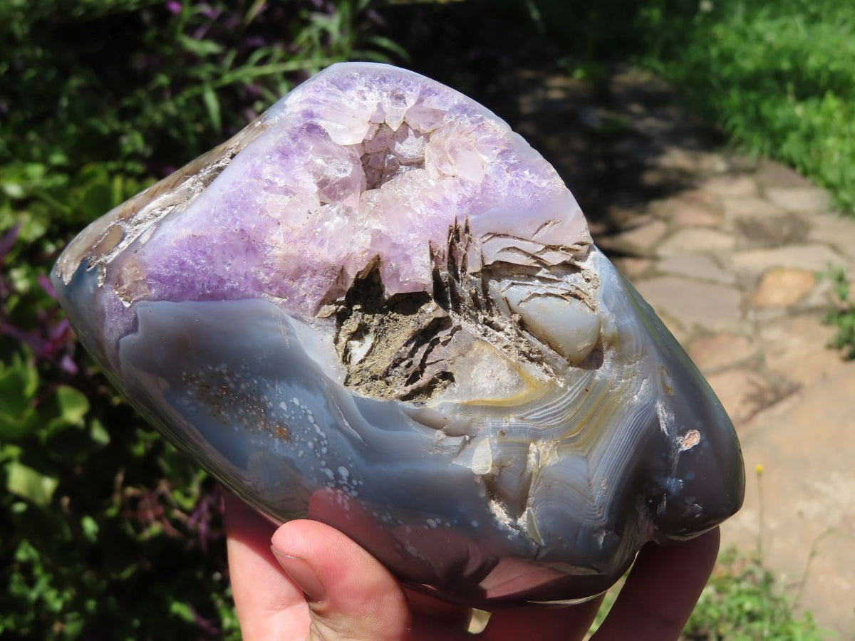 Polished Amethyst Crystalline Agate Geodes x 2 From Madagascar - TopRock