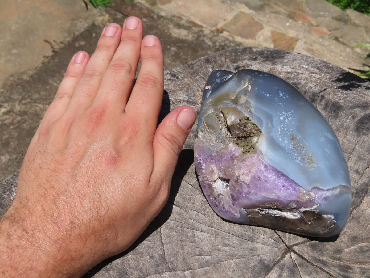 Polished Amethyst Crystalline Agate Geodes x 2 From Madagascar - TopRock