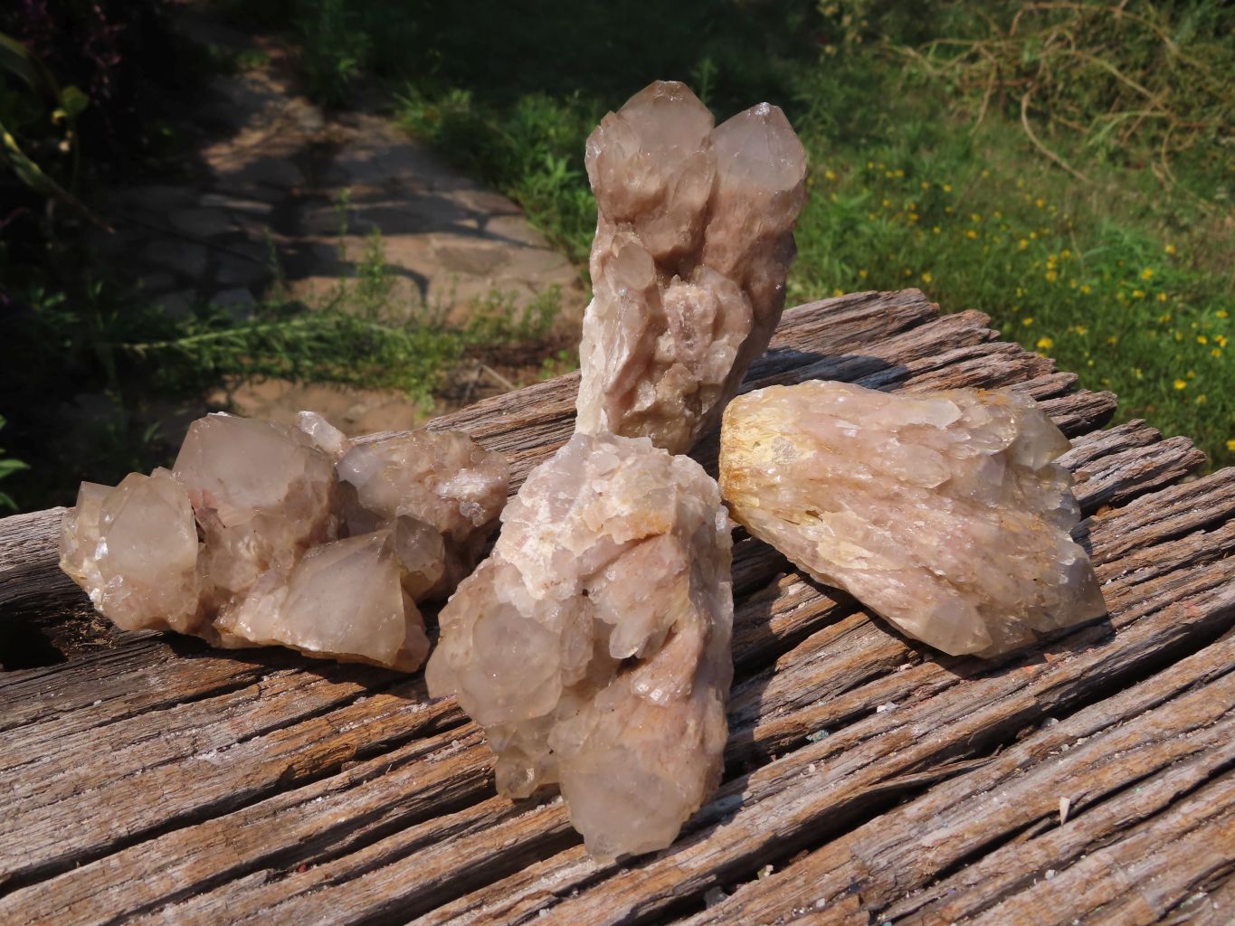 Natural Smokey Phantom Quartz Clusters x 4 From Lwena, Congo - TopRock
