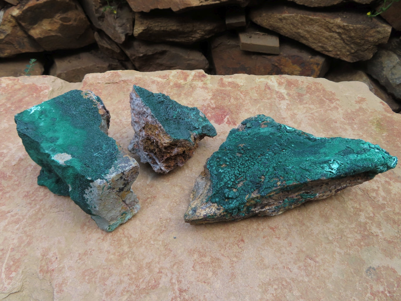 Natural Drusi Coated Malachite Specimens x 3 From Tenke Fungurume, Congo - TopRock