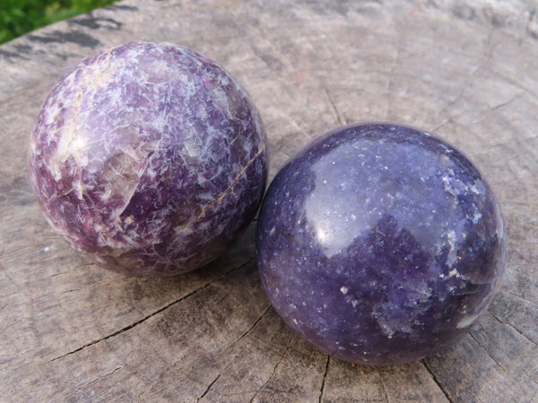 Polished Lepidolite Spheres x 2 With Rubellite x 6 From Madagascar - TopRock