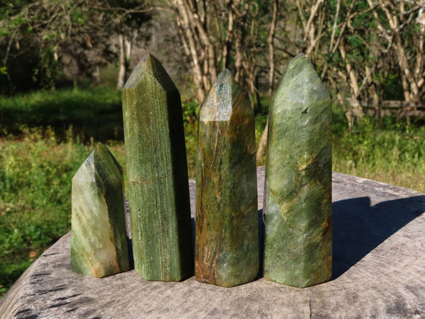 Polished NEW Exciting Banded Green Fuchsite Quartz Crystal Points x 4 From Madagascar - TopRock