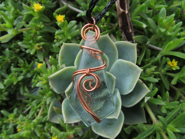 Polished Aqua Silica Jewellery Free Form In Copper Art Wire Wrap  -  sold per piece From South Africa - TopRock