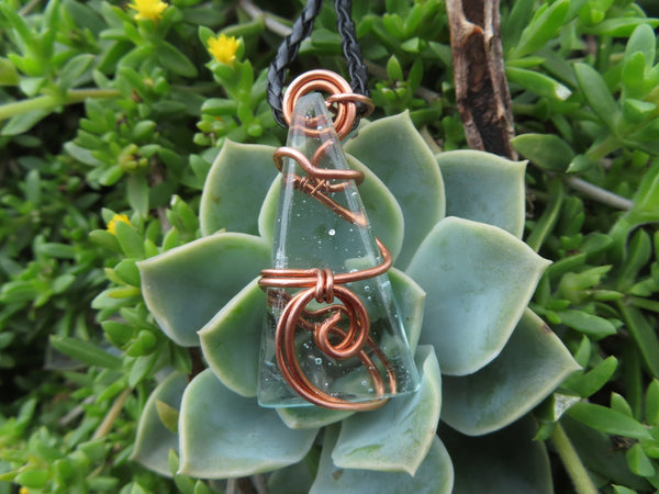 Polished Aqua Silica Individually Made Jewellery Pieces In Copper Art Wrap & Plaited Chord With Clasp - sold per piece From South Africa - TopRock