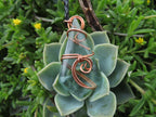 Polished Aqua Silica Jewellery Free Form In Copper Art Wire Wrap  -  sold per piece From South Africa - TopRock