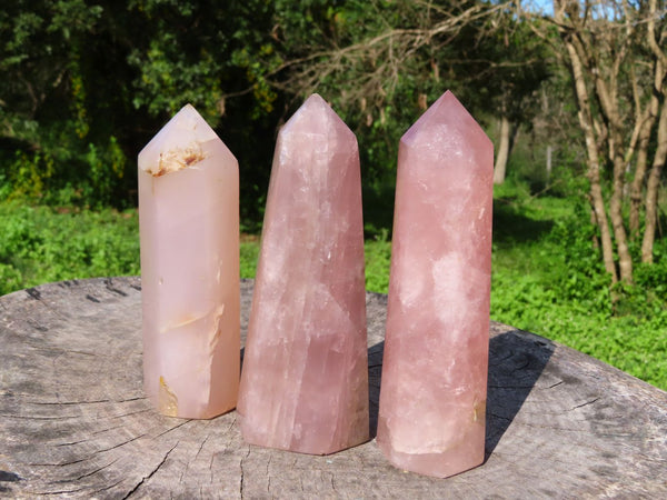 Polished Lavender Quartz Rose Girasol & Gemmy Rose Quartz Crystal Points x 3 From Madagascar - TopRock