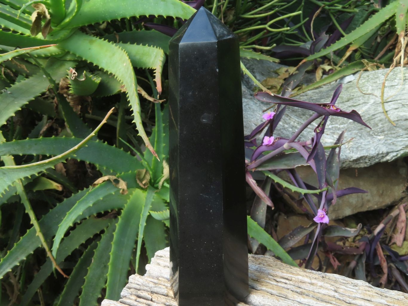 Polished Pitch Black Basalt Crystal Points x 4 From Madagascar - TopRock