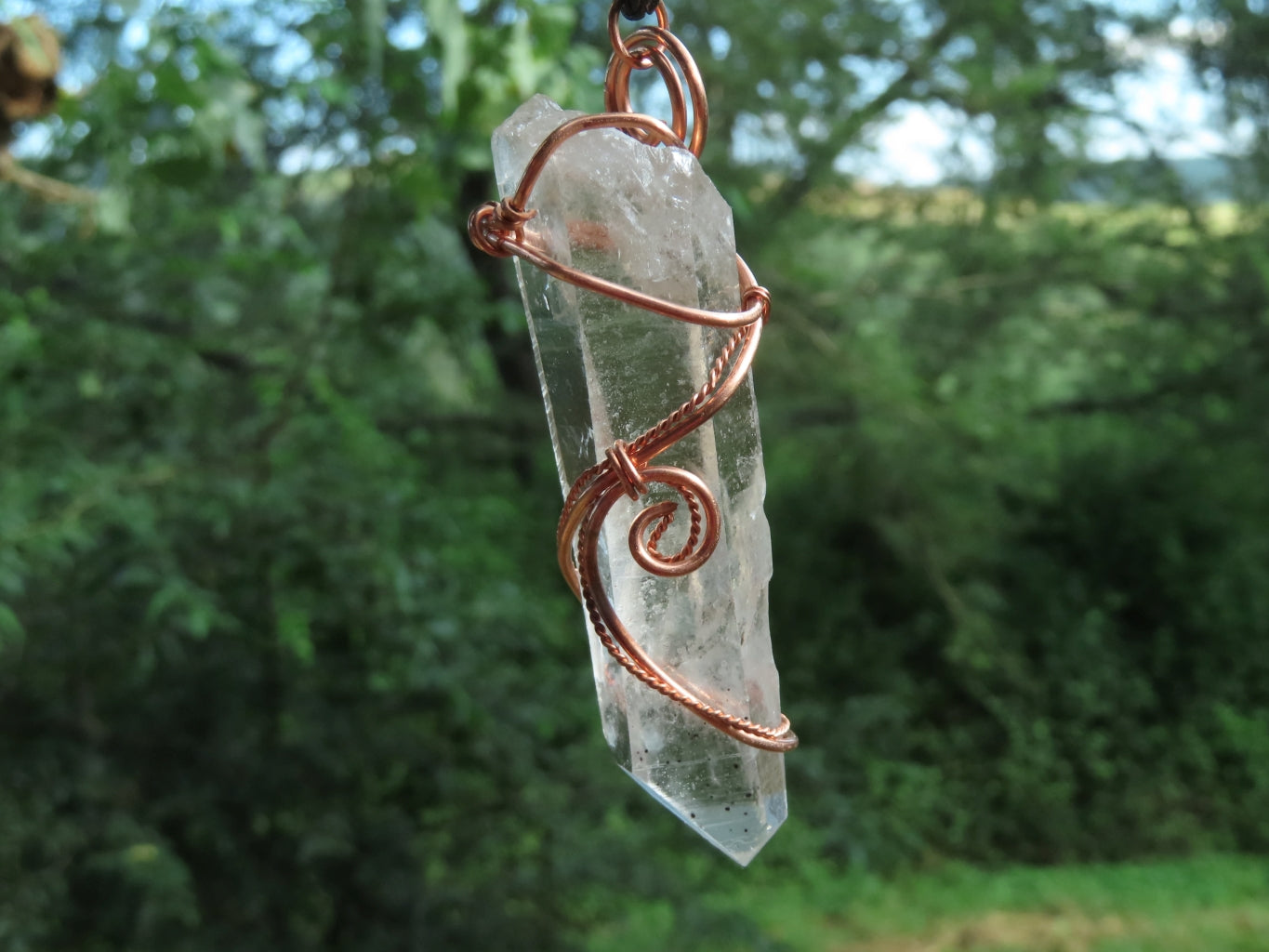 Natural Smokey Optic Quartz in Copper Art Wire Wrap Pendant - sold per piece - From Zimbabwe - TopRock