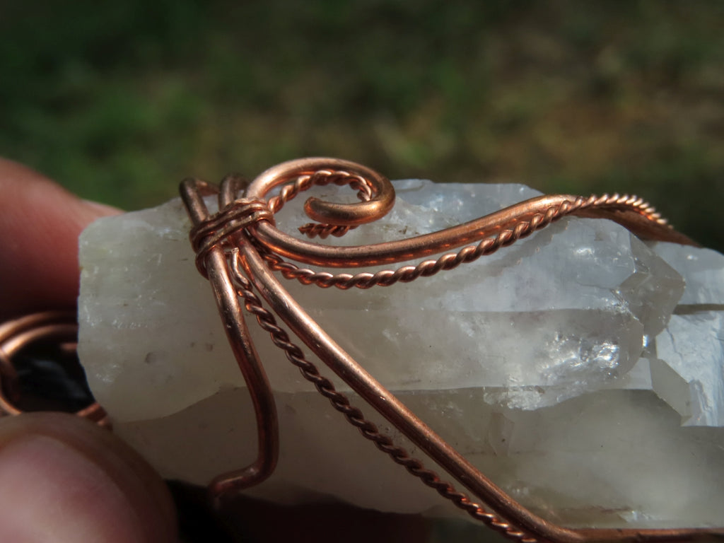 Natural Smokey Optic Quartz in Copper Art Wire Wrap Pendant - sold per piece - From Zimbabwe - TopRock