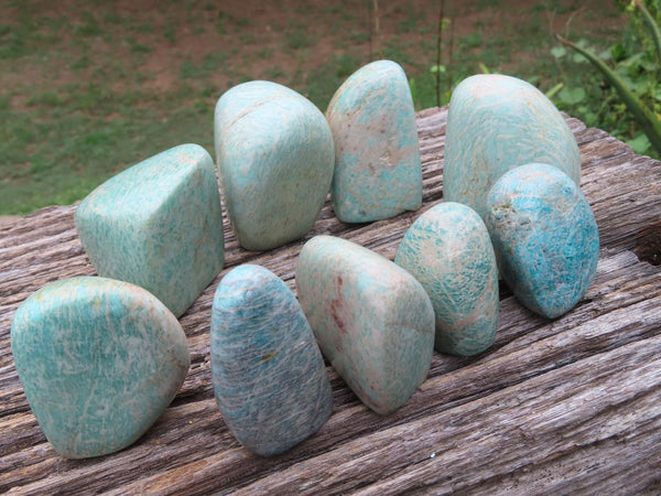 Polished Shimmery Blue Amazonite Standing Free Forms x 9 From Zimbabwe - TopRock