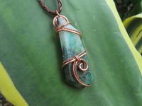 Polished Messina Quartz with Copper, Malachite, Epidote, Ajoite  Facetted Free Forms in Copper Art Wire Wrap Pendant - sold per piece - From Messina, South Africa - TopRock