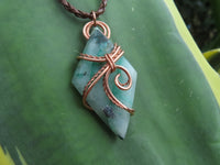 Polished Messina Quartz with Copper, Malachite, Epidote, Ajoite  Facetted Free Forms in Copper Art Wire Wrap Pendant - sold per piece - From Messina, South Africa - TopRock