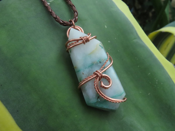 Polished Messina Quartz with Copper, Malachite, Epidote, Ajoite  Facetted Free Forms in Copper Art Wire Wrap Pendant - sold per piece - From Messina, South Africa - TopRock