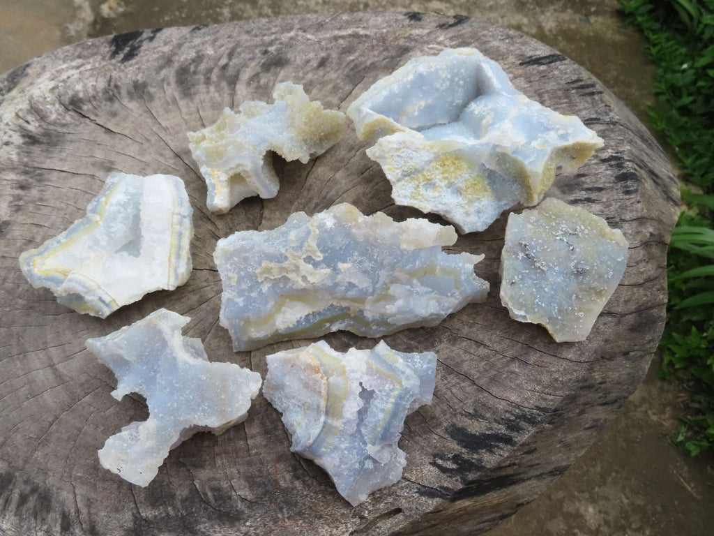 Natural Etched Blue Lace Agate Geodes x 7 From Malawi - TopRock