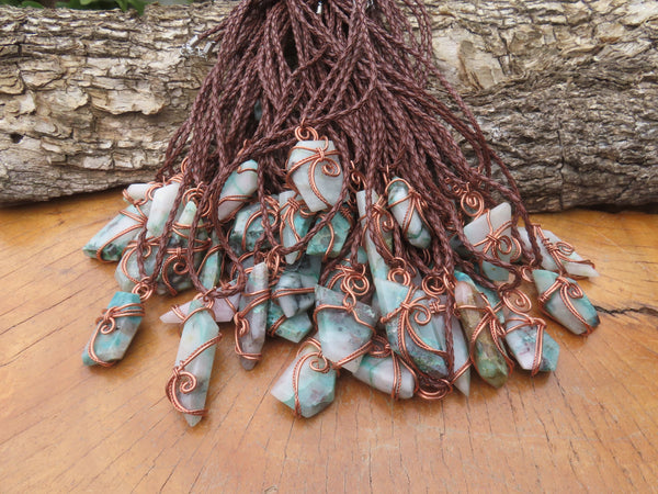 Polished Ajoite in Matrix Free Forms Set In Copper Art Wire Wrap Pendant - sold per piece - Messina, South Africa - TopRock