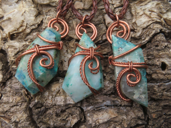 Polished Ajoite in Matrix Free Forms Set In Copper Art Wire Wrap Pendant - sold per piece - Messina, South Africa - TopRock