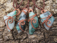 Polished Ajoite in Matrix Free Forms Set In Copper Art Wire Wrap Pendant - sold per piece - Messina, South Africa - TopRock
