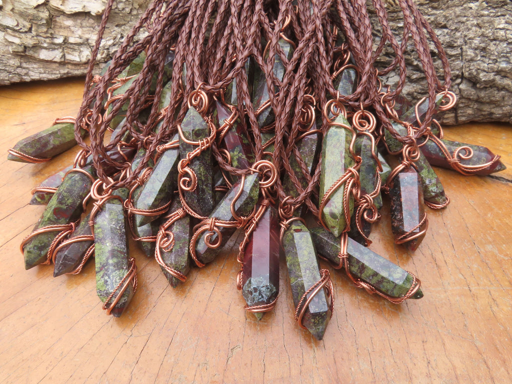 Polished Bastite (Epidote Piemontite) Dragons Blood Stone Crystals Set In Copper Art Wire Wrap Pendant - sold per piece - South Africa - TopRock